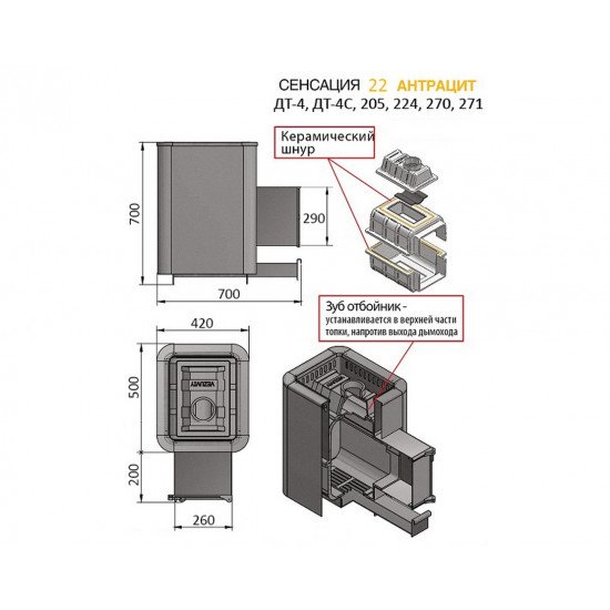 Печь банная Везувий Сенсация 22 антрацит (ДТ-4) купить в Магия Огня