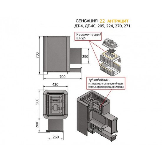 Печь банная Везувий Сенсация 22 антрацит (ДТ-4С) купить в Магия Огня